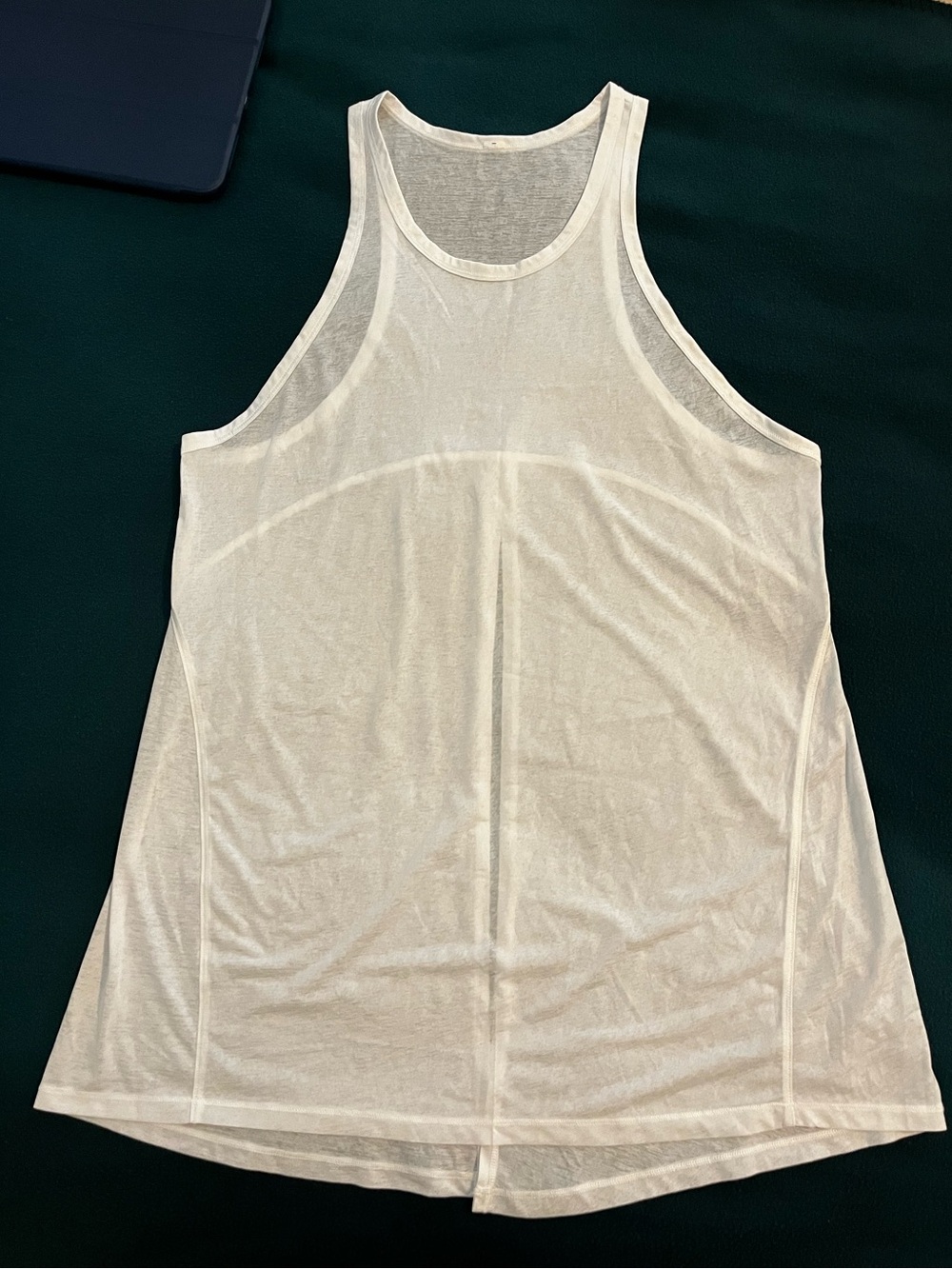 Lululemon Athletica Women's White Sheer Racerback Split Back Tank - Light weight